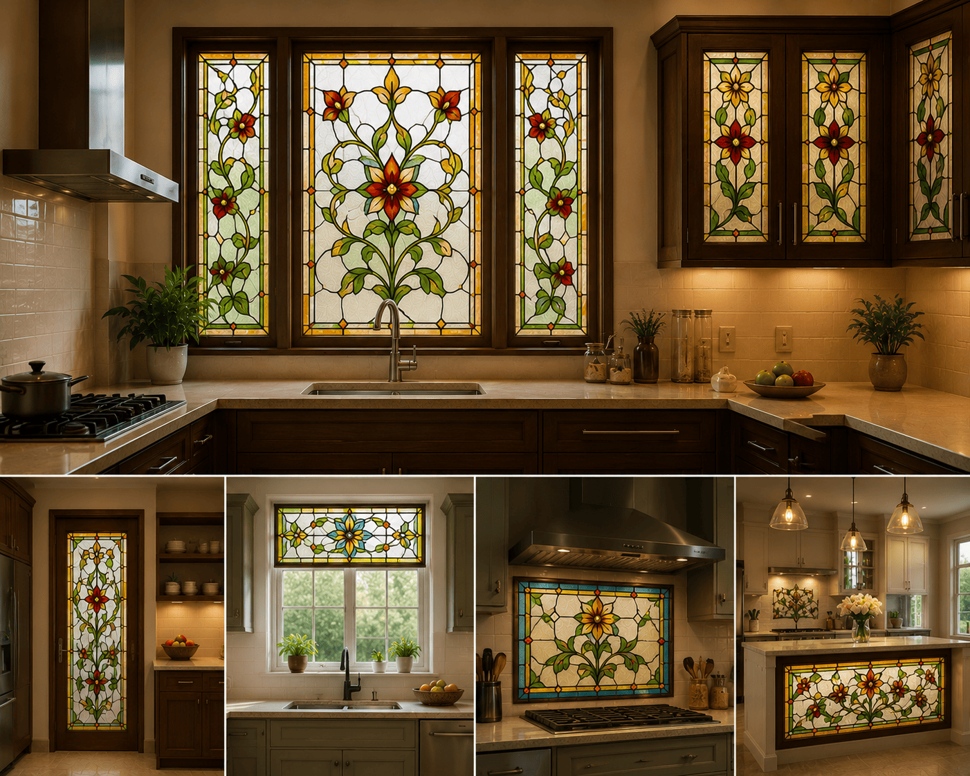 Bright modern kitchen with wooden cabinets and a large window